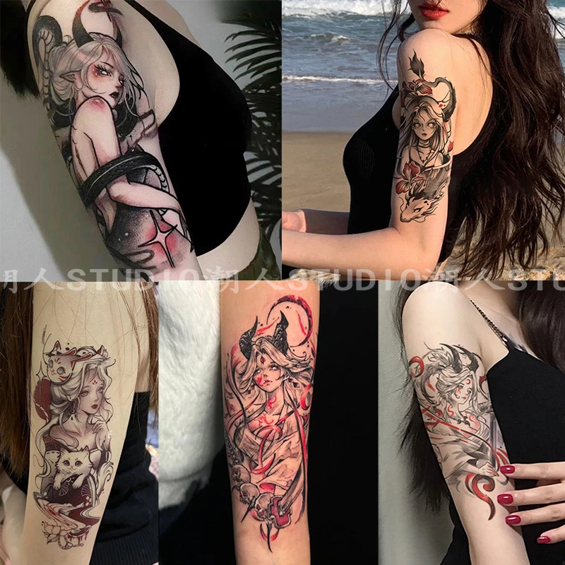 高颜值暗黑艺妓彩色纹身贴男女通用手臂腹部腿部霸气唯美持久防水