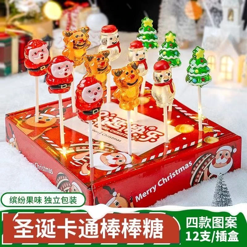 圣诞节创意卡通4D网红棒棒糖批发儿童零食棒棒糖礼盒装平安夜礼物