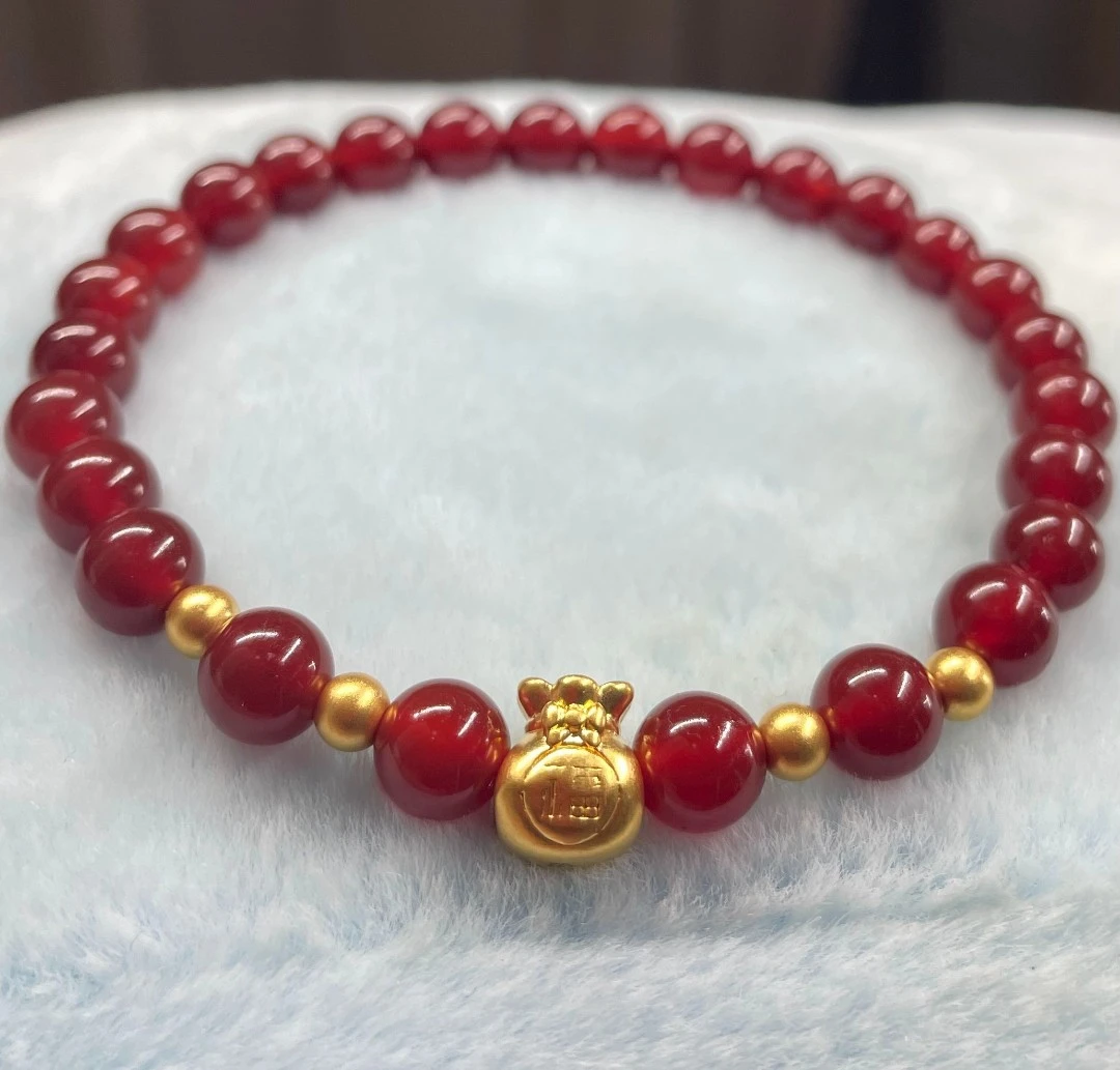 （2）足金卡八福袋+3.5mm金珠4颗（赠卡六红玛 瑙/玉 髓手串）@038