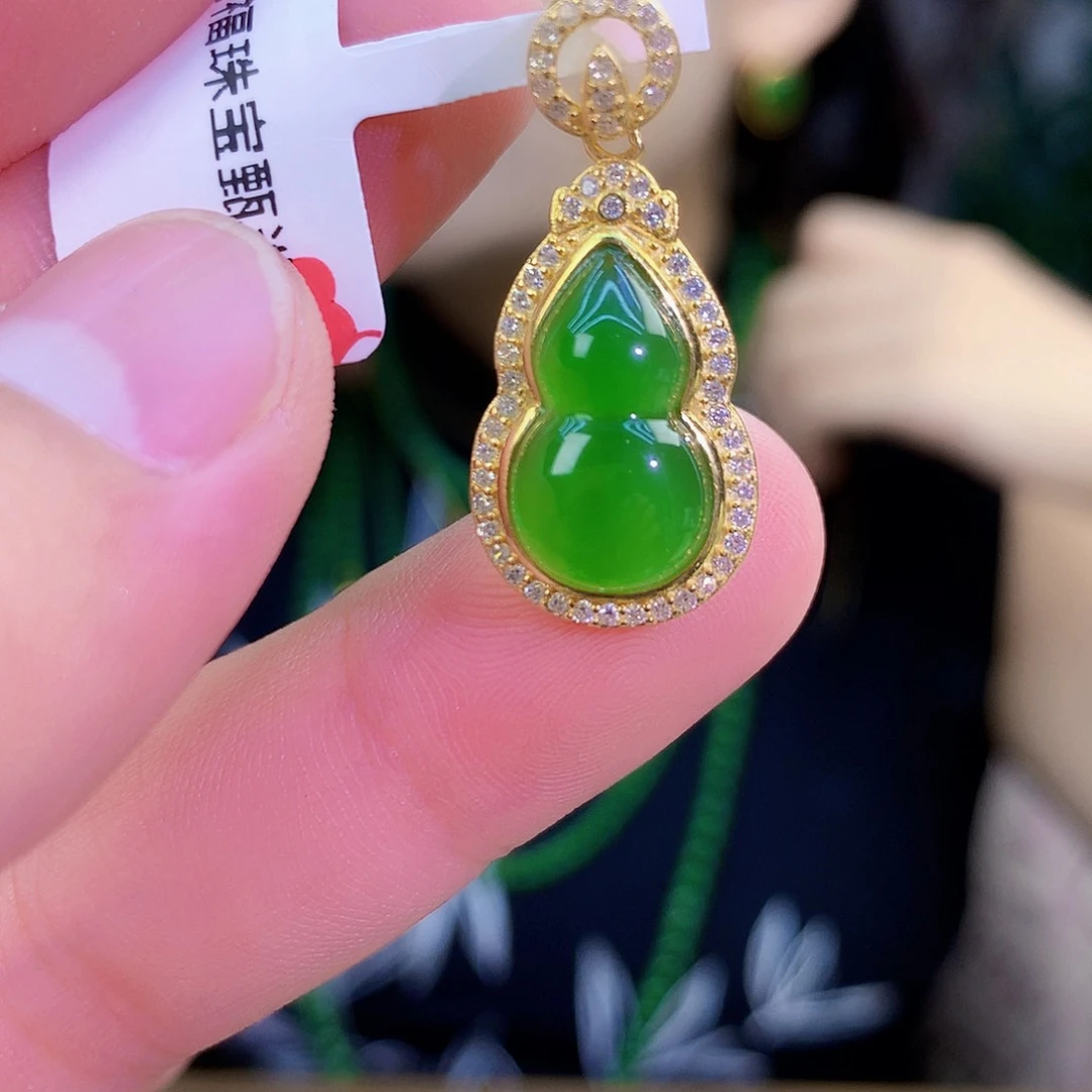 吊坠(不含链)银S925镶嵌和田玉（碧玉）吊坠