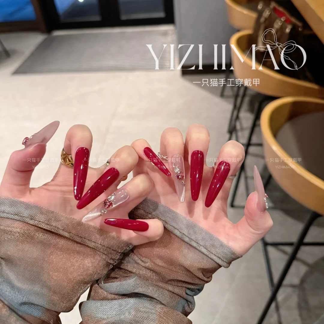 【莓果汽泡】富家千金风甜欲显白浆果红手工穿戴甲美甲贴片