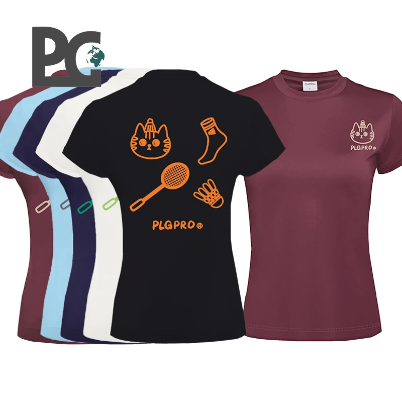 PLGPRO羽毛球服上装 男女款猫咪运动训练速干透气短袖球衣网球