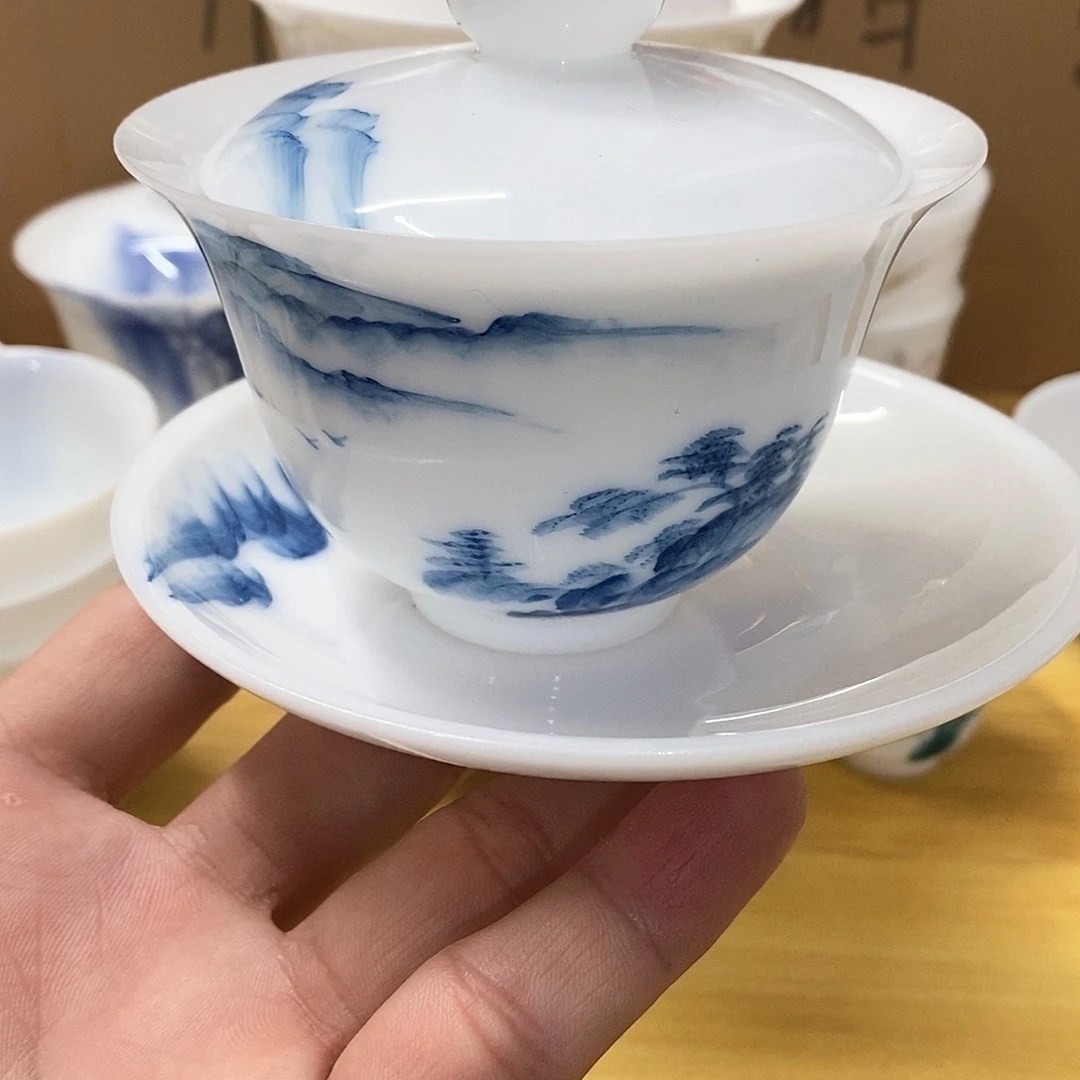 冰种手绘盖碗（瑕）140