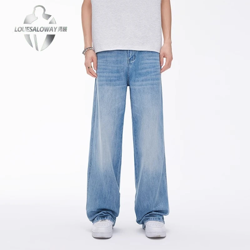 牛仔裤裤子夏季春夏薄款冰丝水洗冰川蓝莱赛尔柔软宽松休闲直筒裤