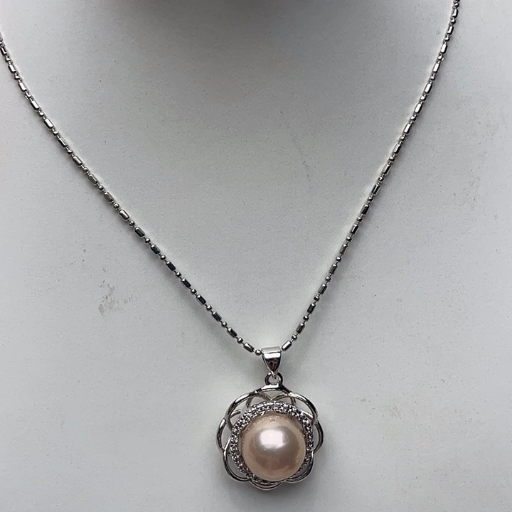 淡水珍珠银S800镀金镶嵌项链L**y卡12➕