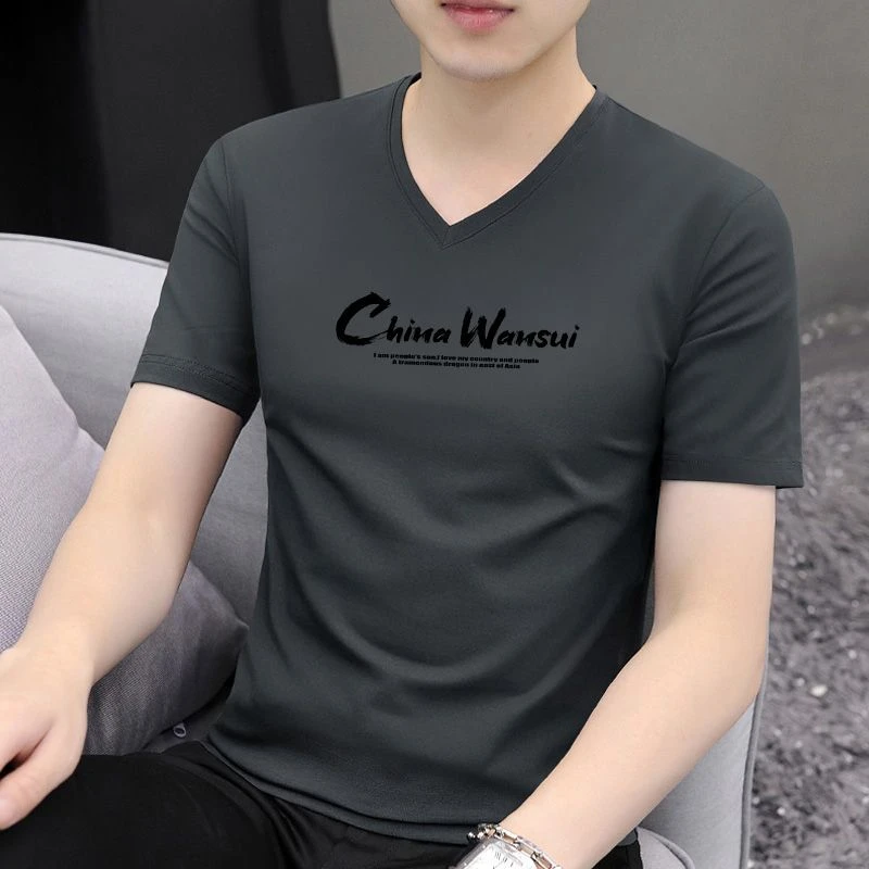 男士短袖夏季新款男装休闲修身体恤时尚潮流印花打底半袖上衣