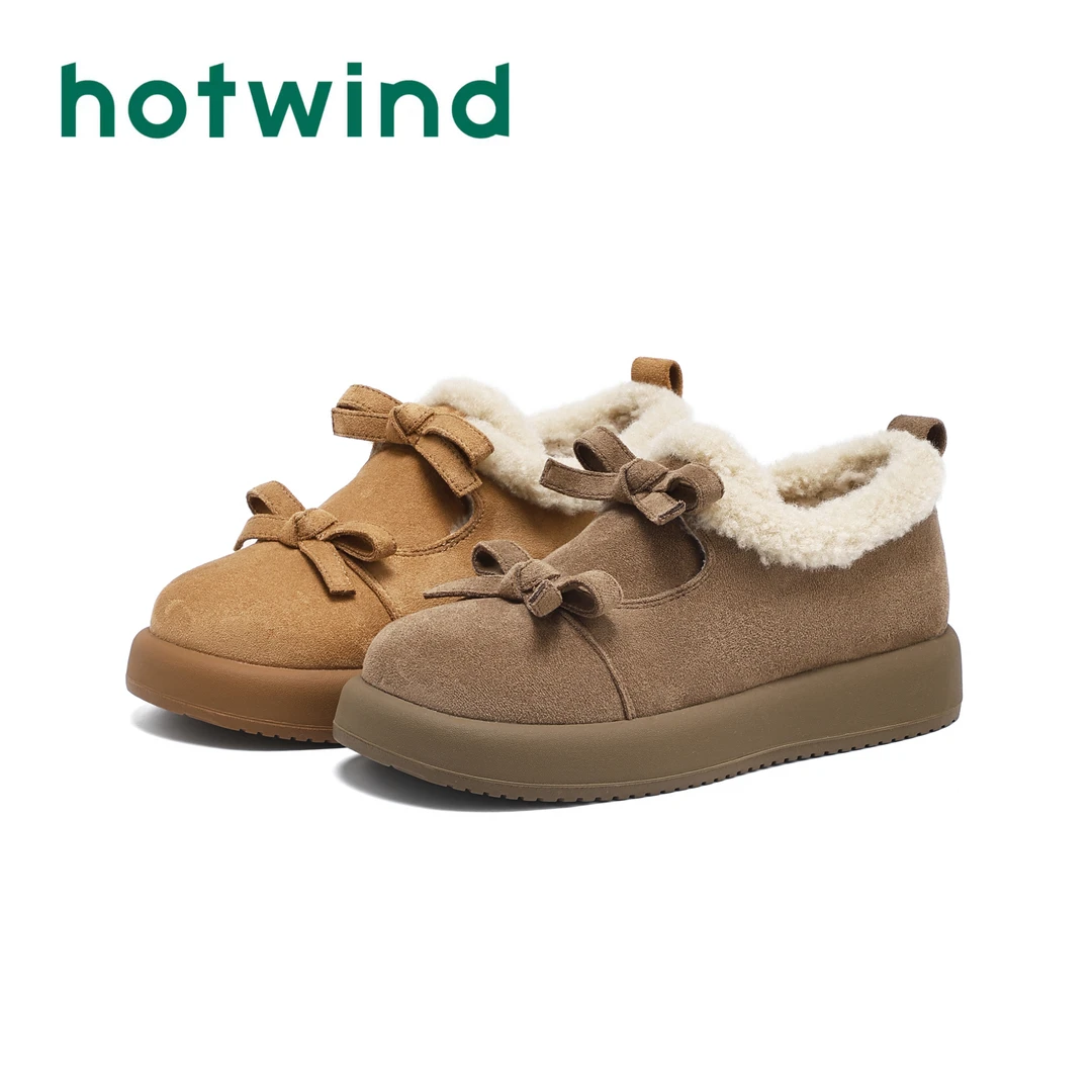 Hotwind/热风厚底博肯鞋女2025新款秋冬棉鞋加绒时尚百搭雪地靴