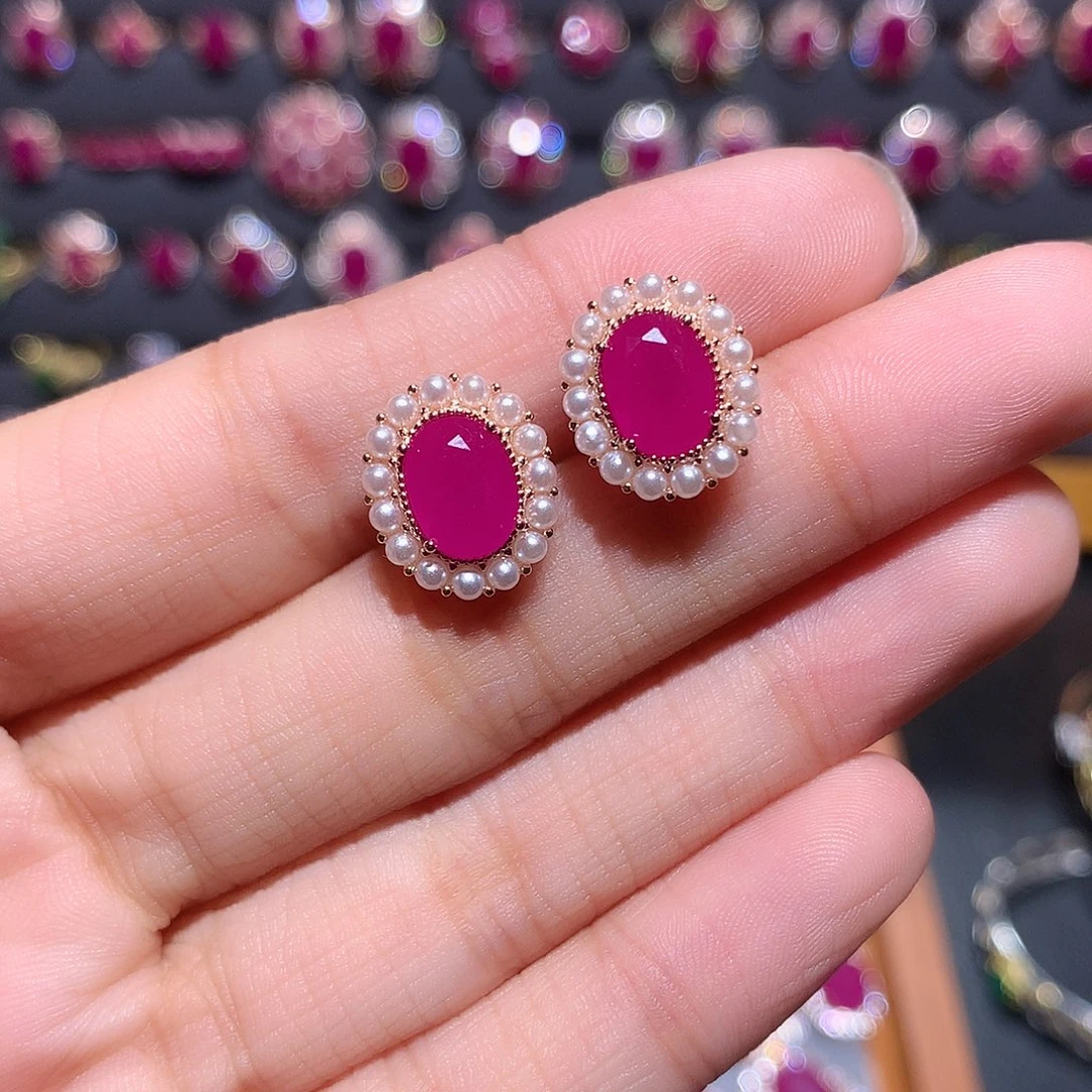 红宝石银S925镶嵌耳饰