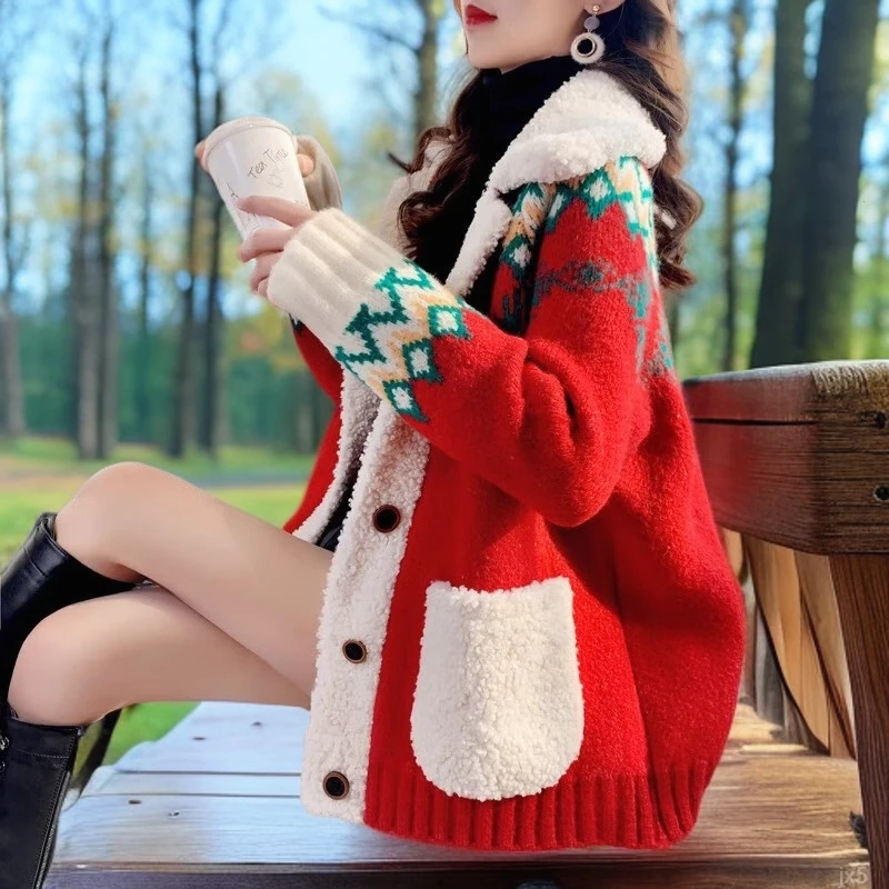 圣诞红色毛衣针织开衫女慵懒风超好看2025秋冬新款韩系百搭上衣