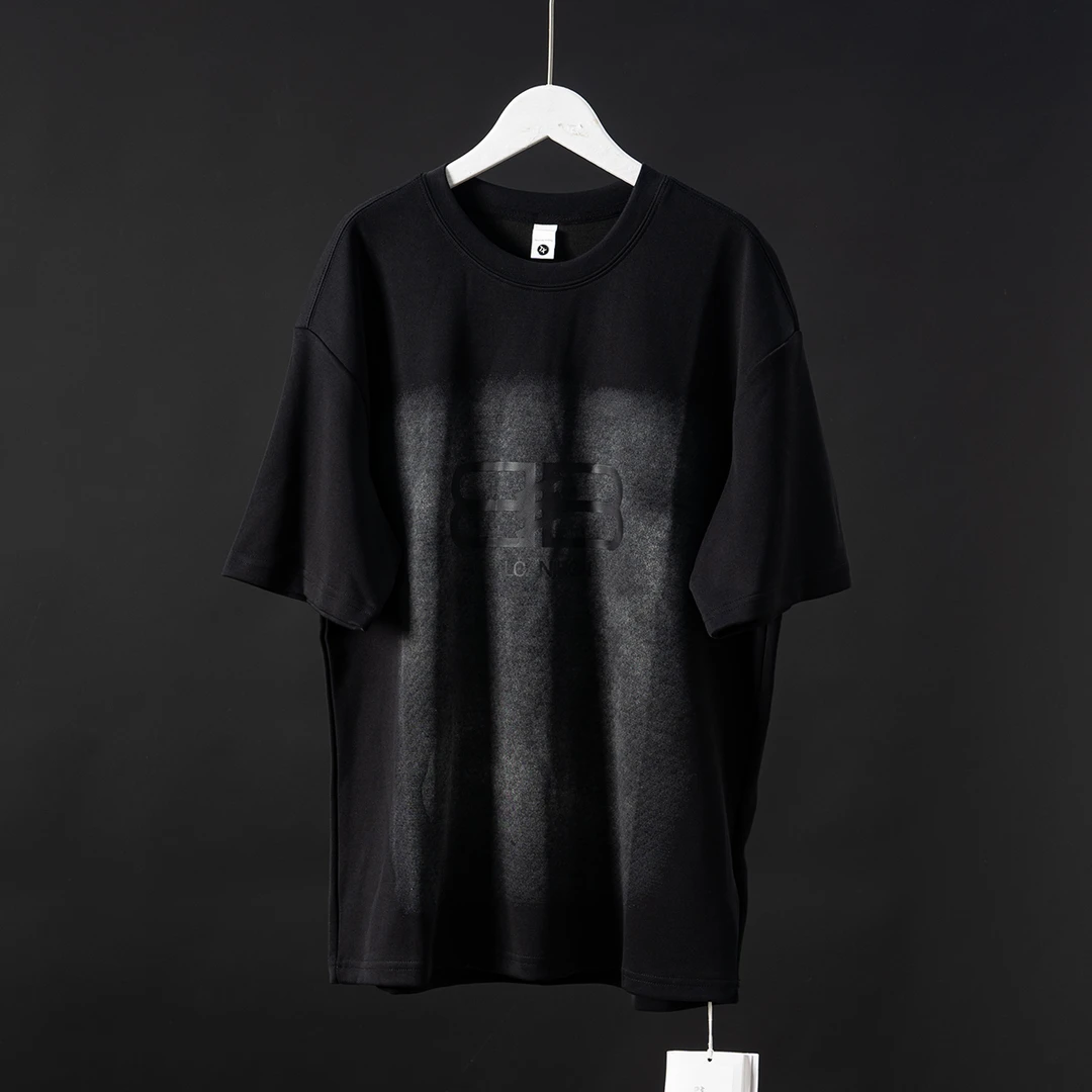 B550 夏季美式重磅潮牌百搭宽松休闲圆领短袖T恤5057黑