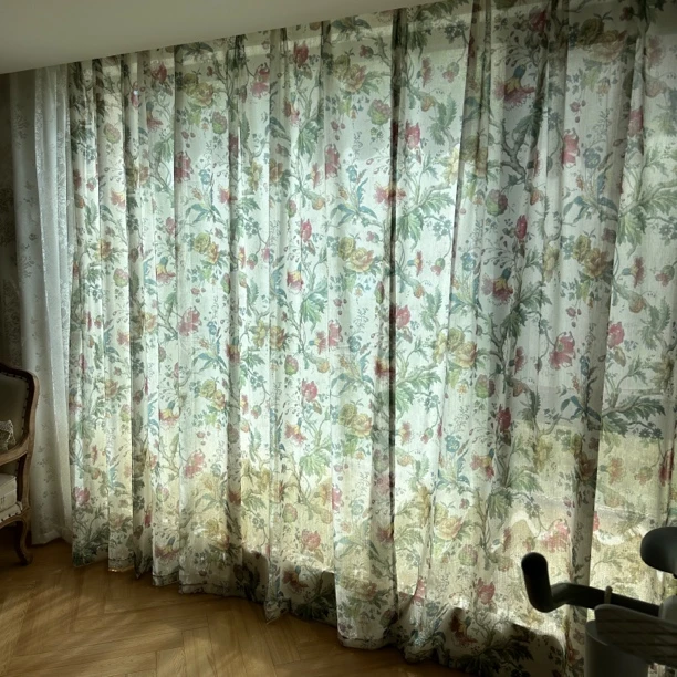 （300*260)缠枝牡丹亚麻印花窗纱