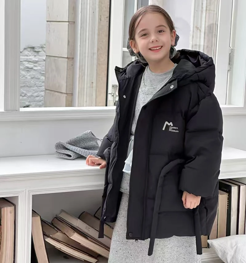 儿童冬装新款中长款白鸭绒羽绒服时尚保暖外套女童中大童冬季连帽