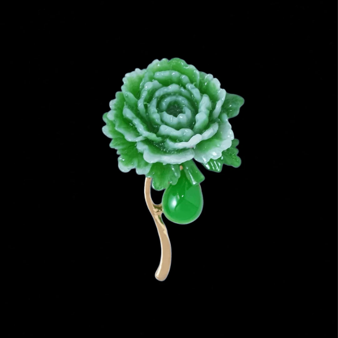铜合金石英石胸针 时尚气质百搭绿色玫瑰花胸针5393
