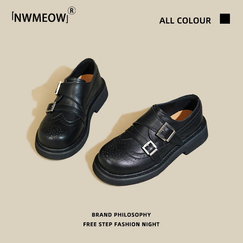 Nwmeow雕花乐福鞋女跟高3.5厘米2025年秋季新款单里厚底小皮鞋