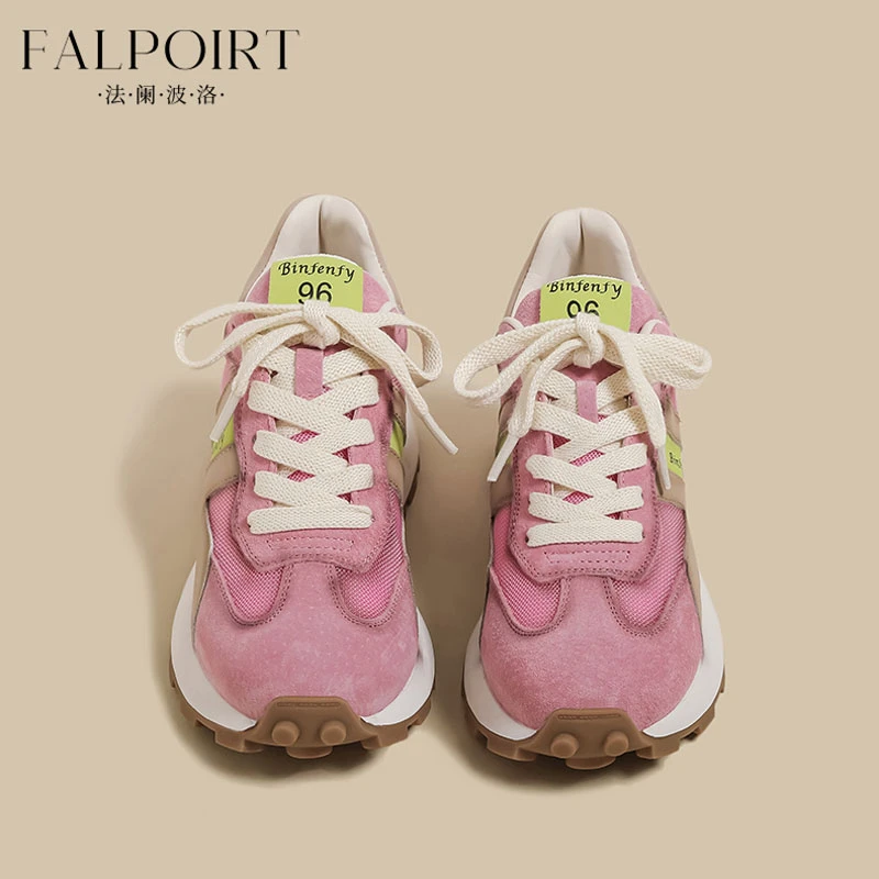 FALPOIRT厚底网面阿甘鞋女2025新款复古潮流粉红色运动老爹德训鞋