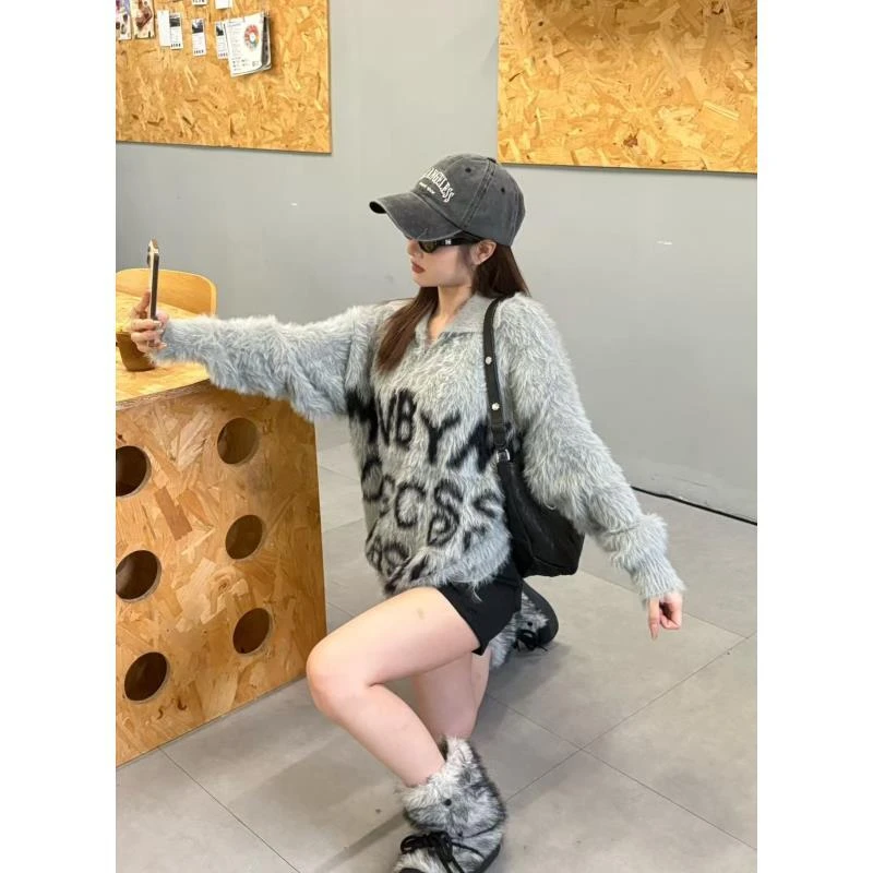 【零零秋冬合集】新款女装韩版设计感毛针织衫慵懒风上衣宽松毛衣