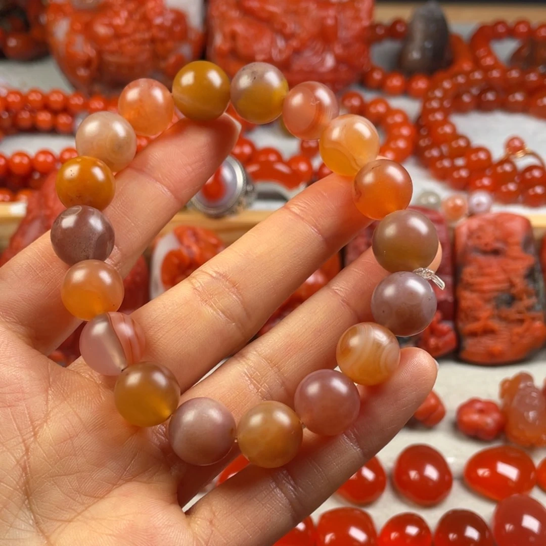 南红玛瑙天然原矿保山蒲票多宝单圈11+未镶嵌