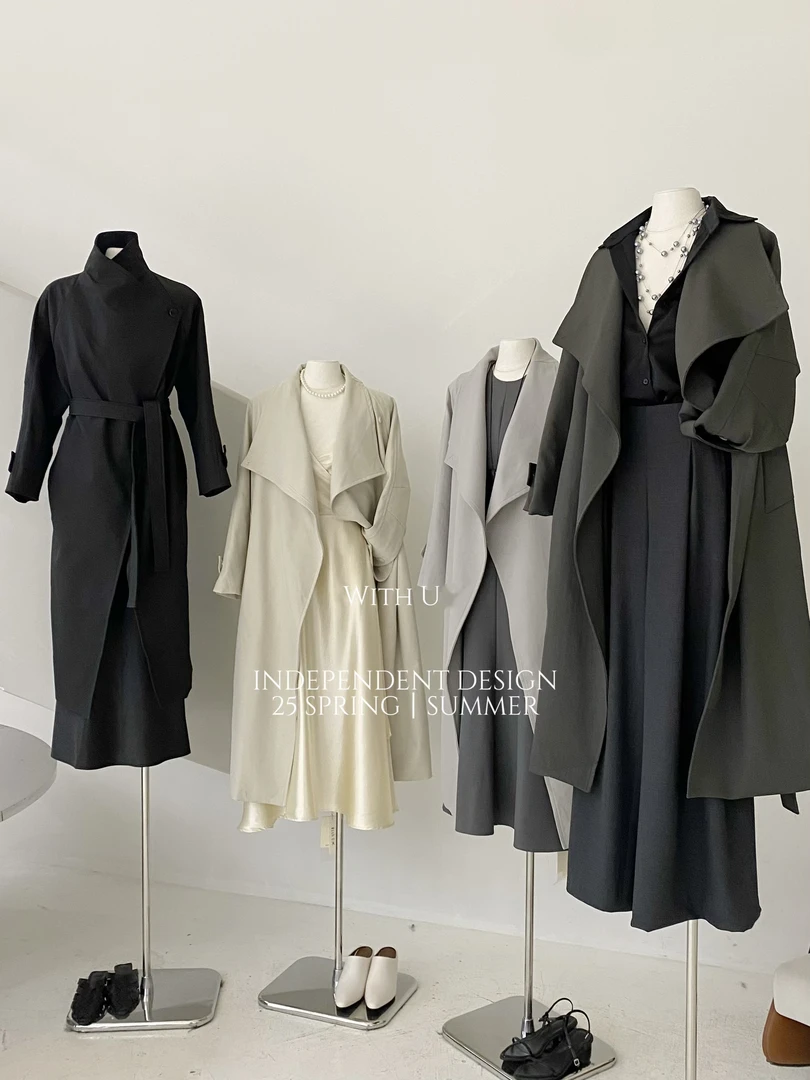 With U（9wtW2505#) 久穿不腻 大翻领中长款风衣9-217