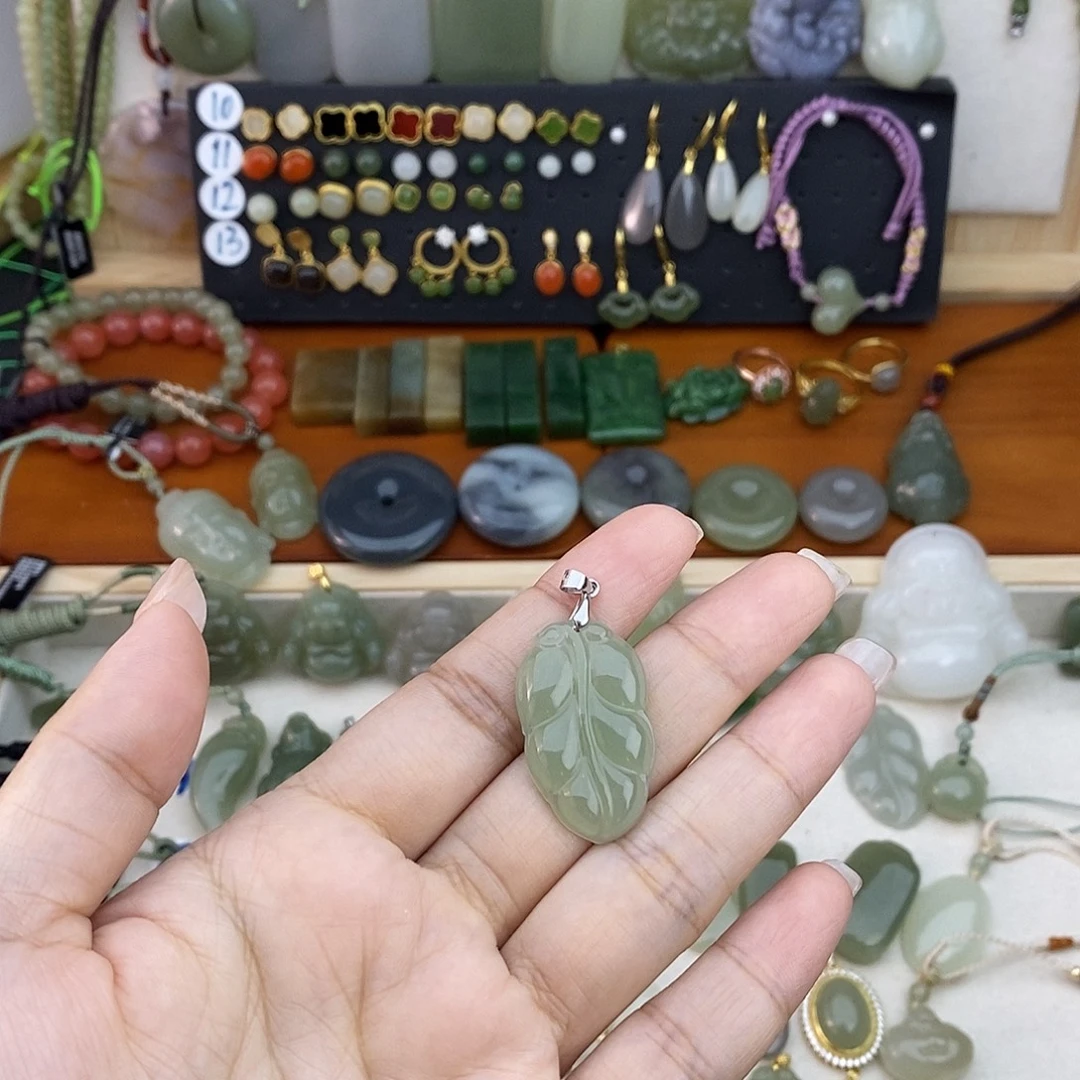 和田玉银S925镶嵌吊坠(不含链)