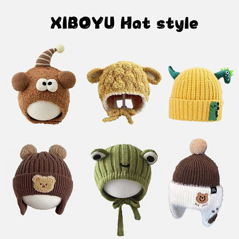 宝宝帽子秋冬季可爱毛线帽婴幼儿超萌加厚护耳帽小月龄保暖套头帽