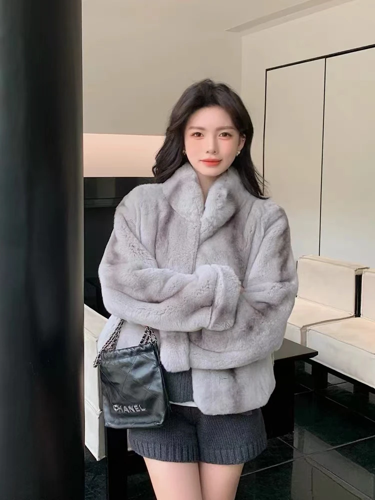 新款简约慵懒风兔毛皮草加厚短款外套百搭气质YMD-16884