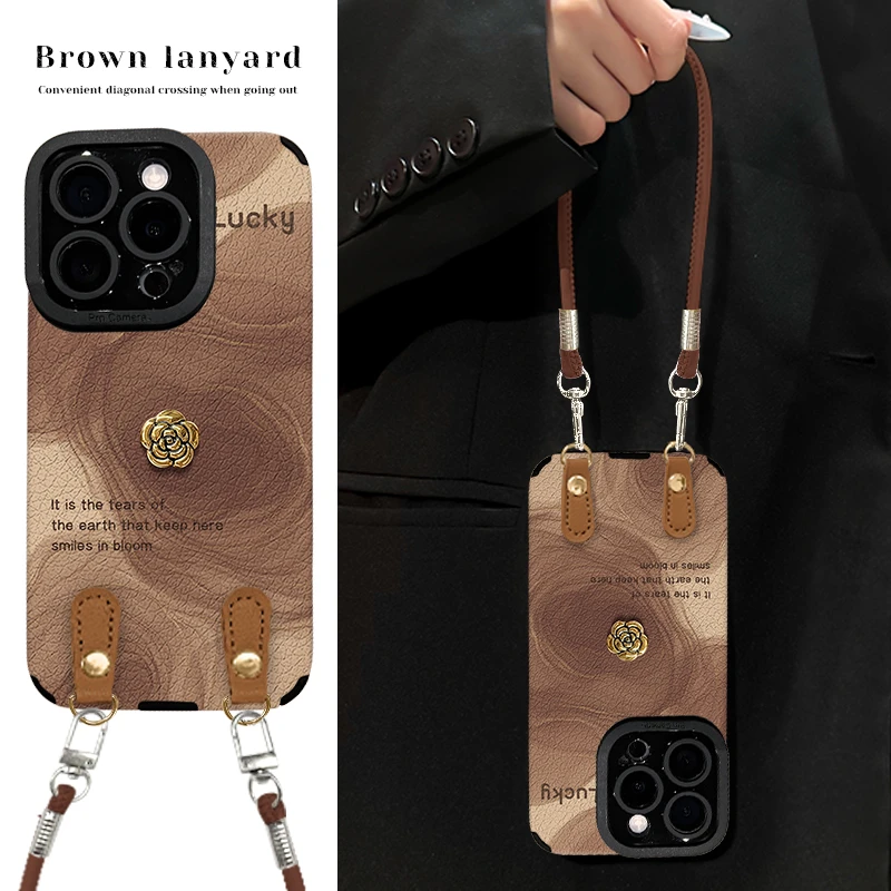 晕染山茶花适用苹果15华为vivo/oppo小米iPhone16瞳眼羊皮手机壳