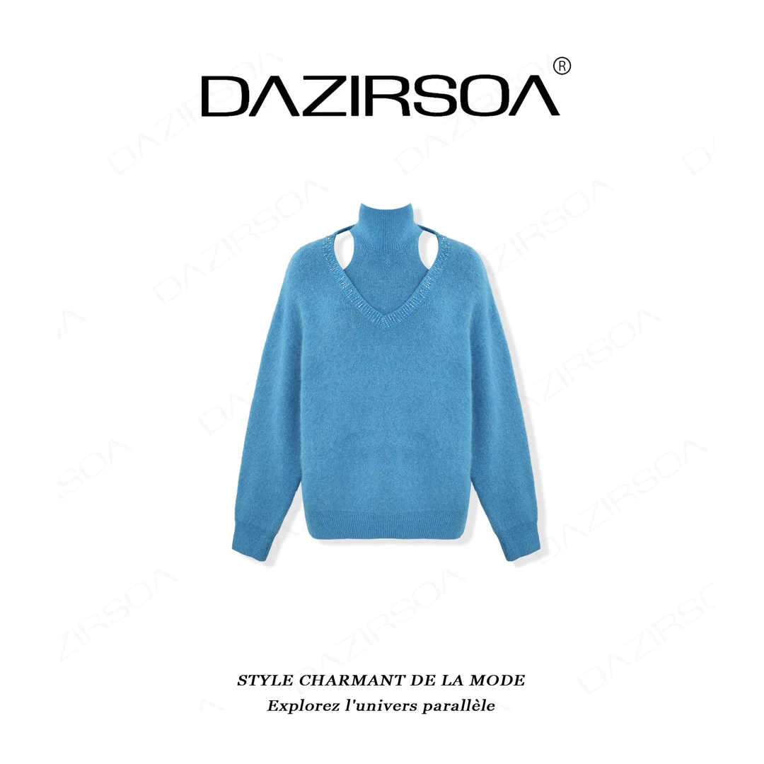 “自然温感”时尚百搭领口烫钻洋气露肩毛衣 AC635