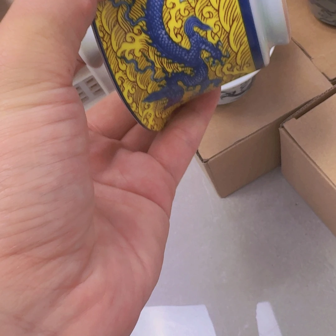 瓷片黄海水龙二才马蹄盖碗
