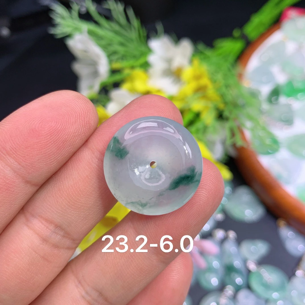 缅甸天然翡翠冰种飘花平安扣挂件路气质百搭灵动精雕水润精美