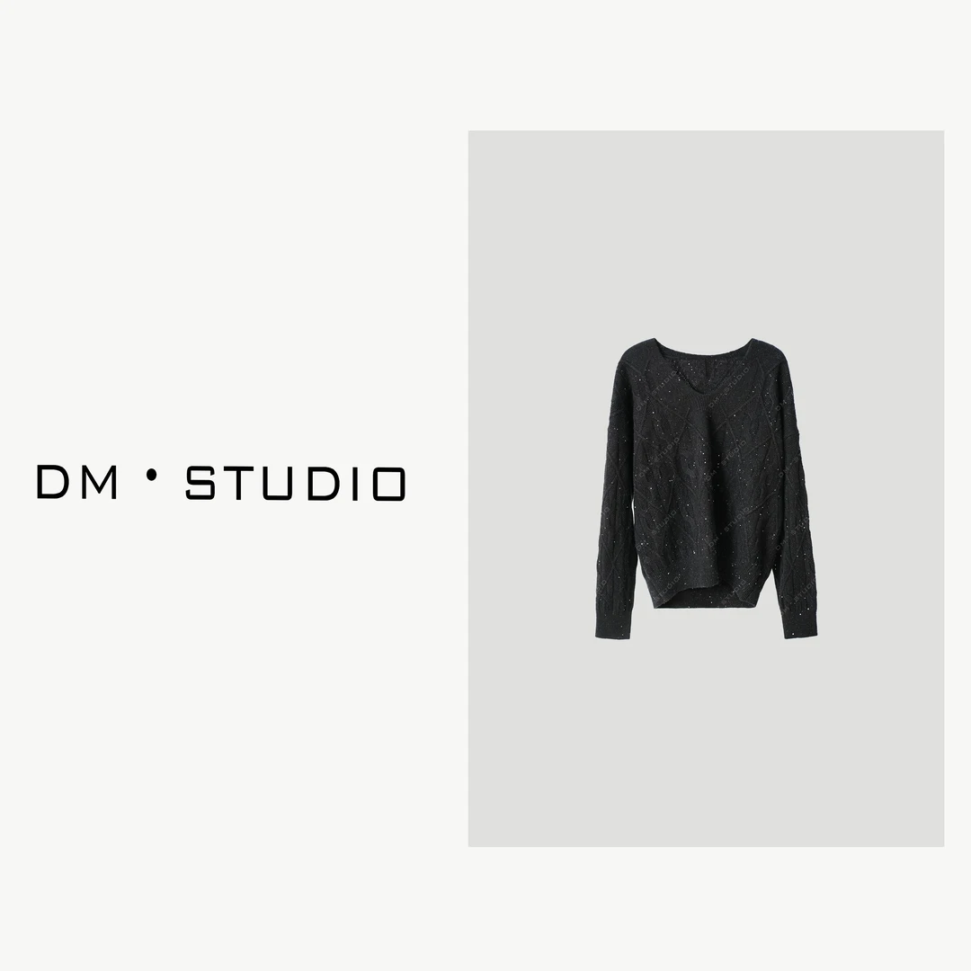 -DM•STUDIO/减龄高级感气质慵懒100%羊毛亮片针织毛衣（8033）