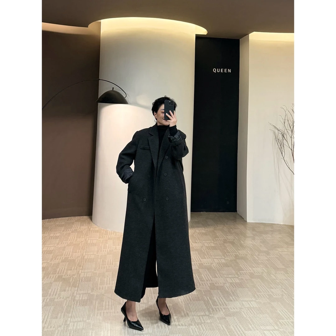 美丽定制极简羊绒翻领羽绒长大衣160斤以内（251209-2）