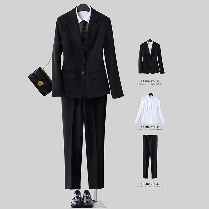 正装女套装大学生面试职业装2025新款黑色西装外套气质银行工作服