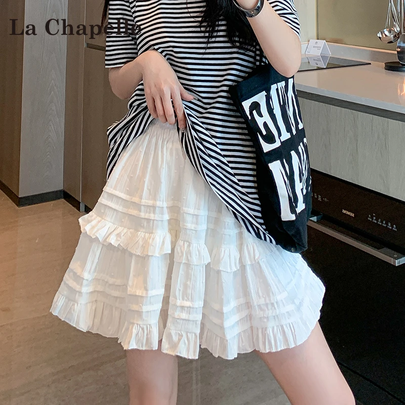 拉夏贝尔白色辣妹蛋糕半身裙女夏季爆款2025新款小个子a字短裙子