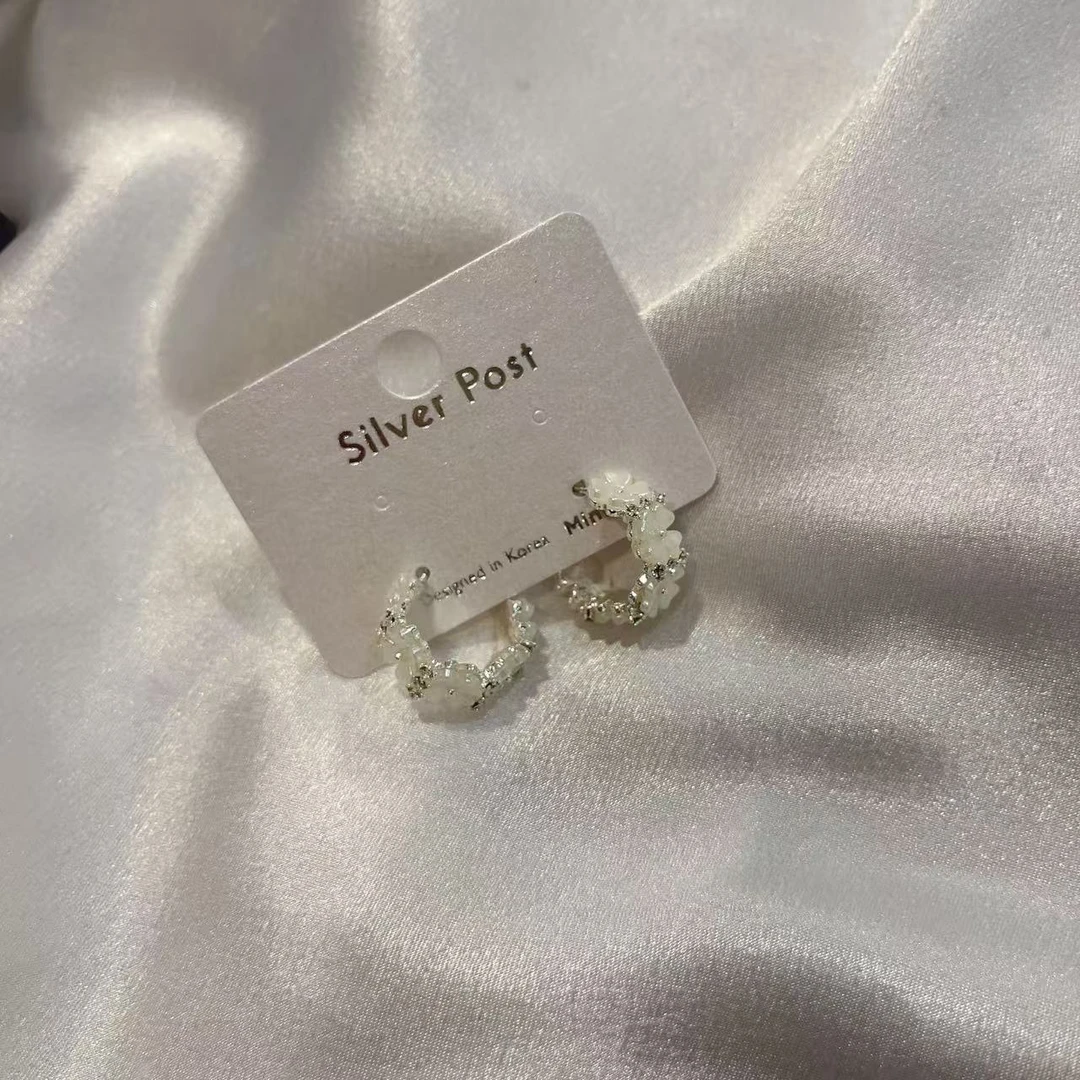 合金耳饰 韩国 气质 小众 ins 手工 小花花 半圈 耳钉L295