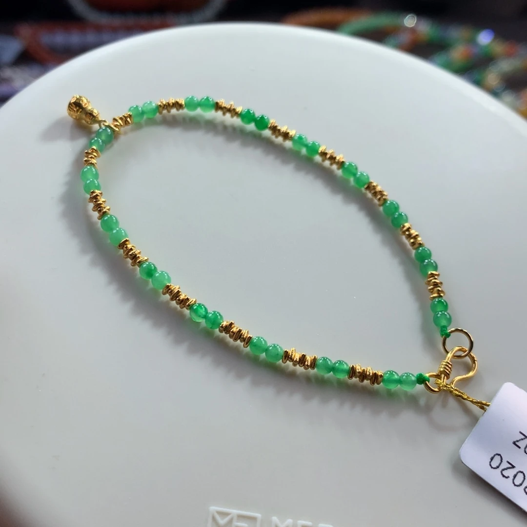 翡翠未镶嵌手链18.k金玉满堂甜阳绿小米手链卡2.6