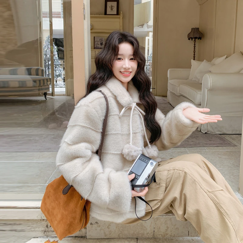 可盐可甜韩系ins风皮毛一体外套2025冬季新款奶呼呼甜美风厚棉衣