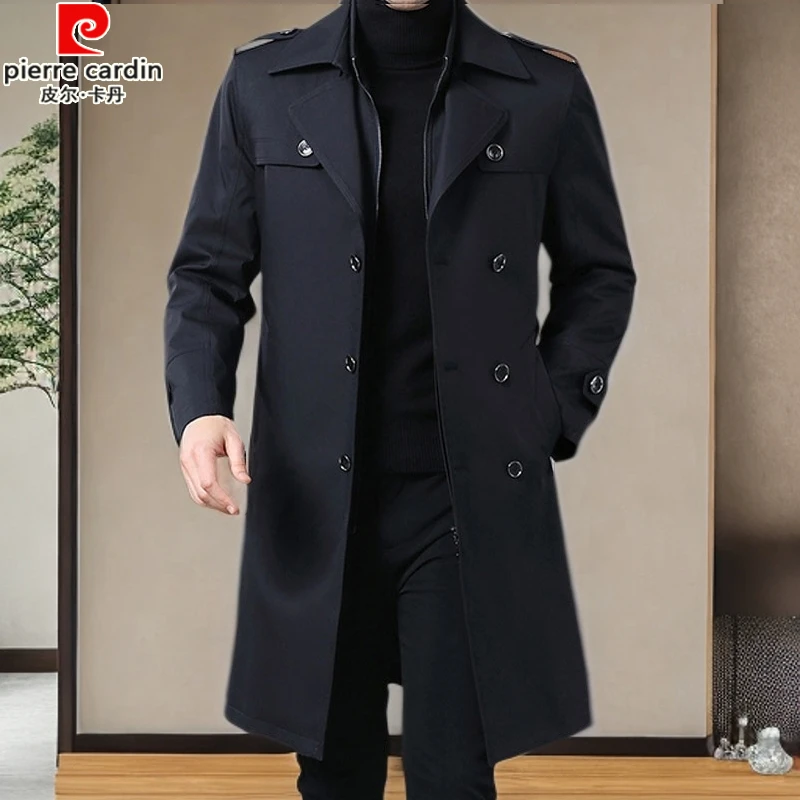 皮尔卡丹秋冬季男士长款风衣外套男款可拆卸内胆商务时尚翻领大衣