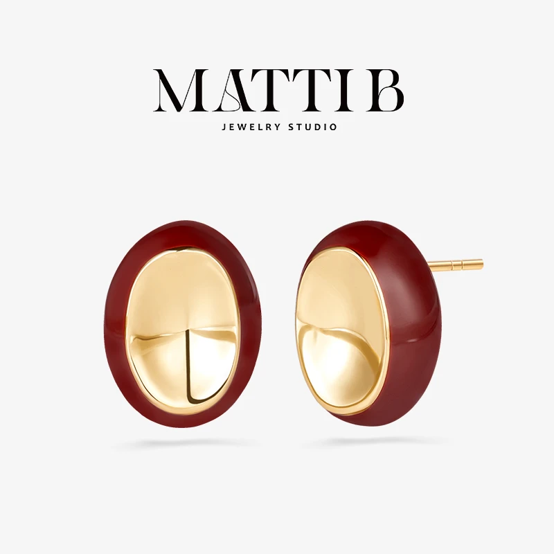 铜合金珐琅耳饰 独特小众豆豆耳钉女新款高级感红色高端饰品1820