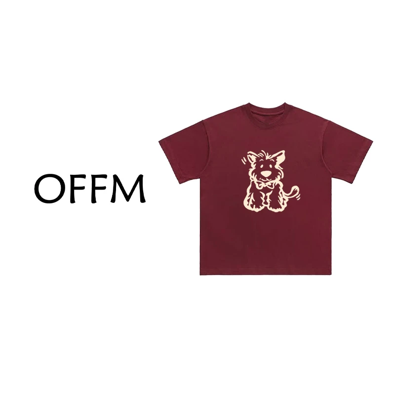OFF M【毛茸茸小狗】纯棉短袖T恤 复古重磅男女同款宽松百搭上衣