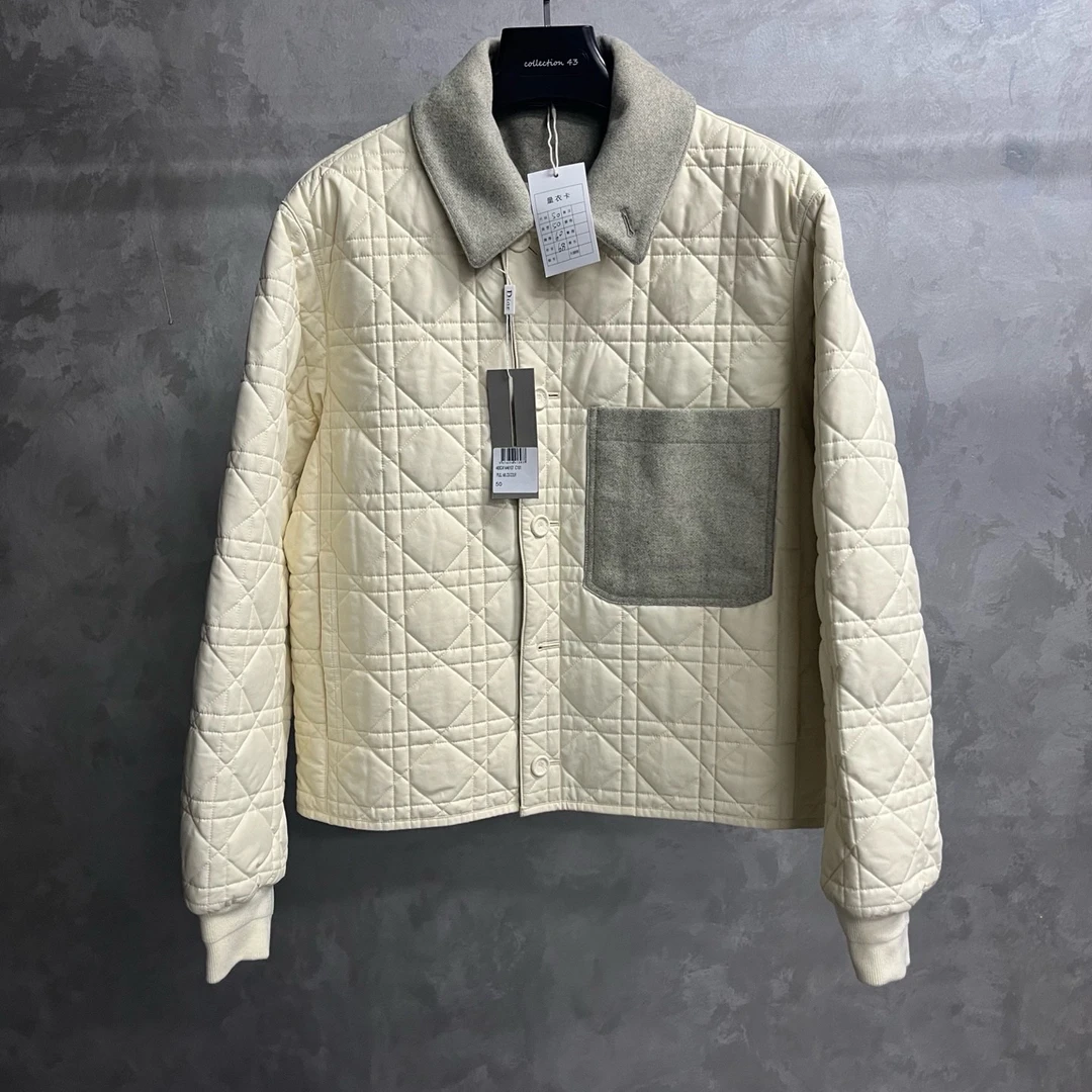 未使用 DIOR/迪奥 24米色撞色图案单排扣休闲宽松夹克外套/50