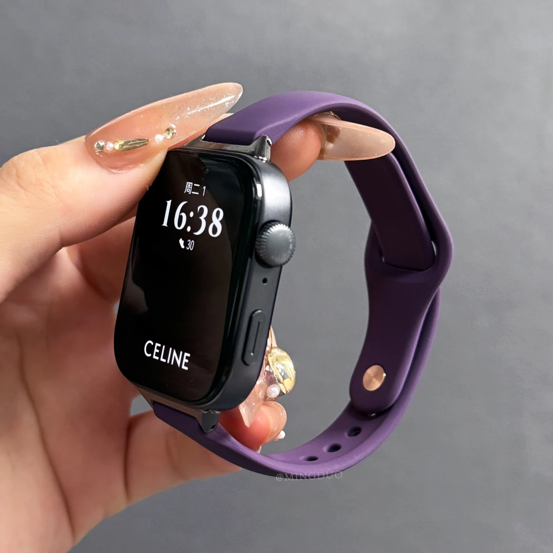 鸣铎烟紫色反扣硅胶适用华为fit3/2手表表带watchfit4pro男女款