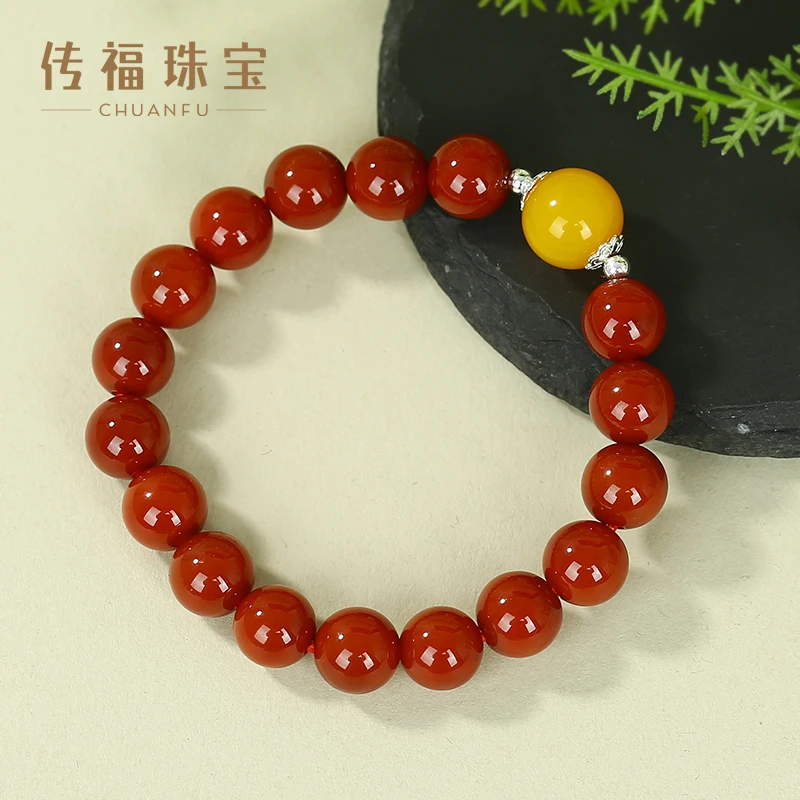 【传福】黄玛瑙单珠红玛瑙手串 00351556