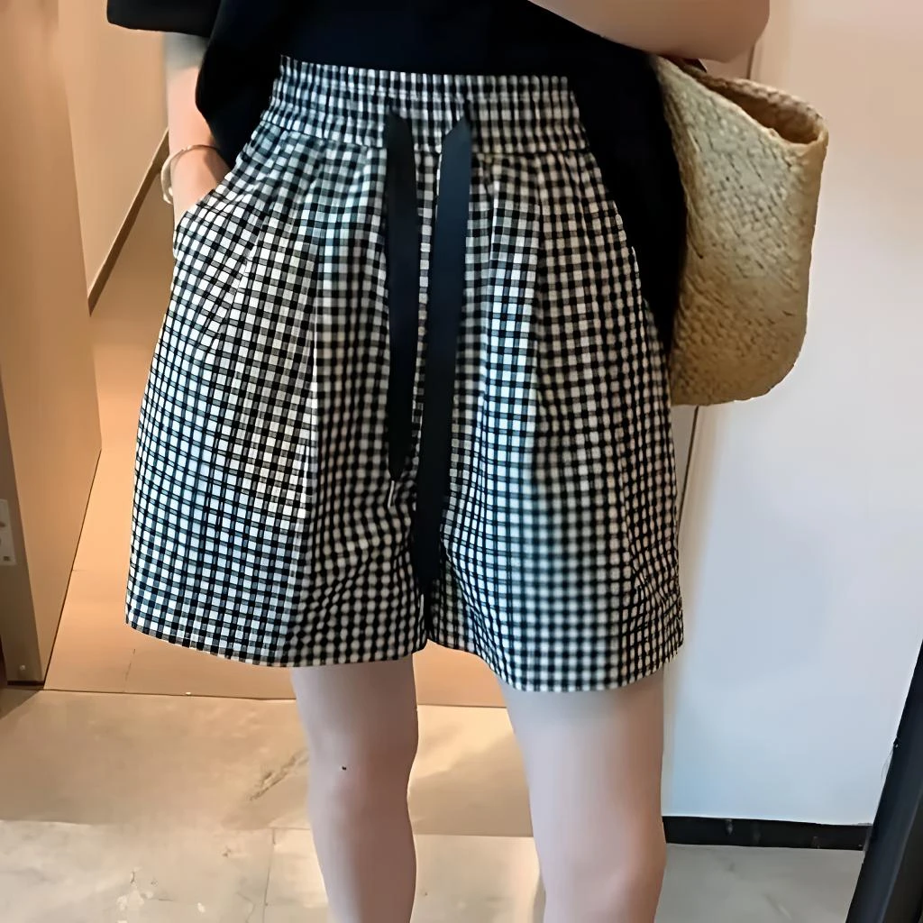 夏款 清新  经典百搭  简约通勤 格子短裤  时尚 韩版格子裤