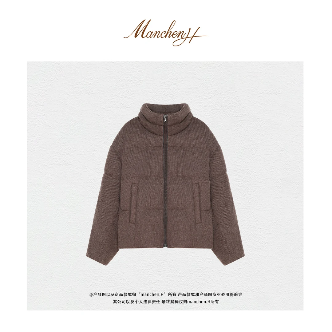 曼辰manchenh"摩卡暖冬"羊绒羊毛亮片纱老钱保暖鹅绒服