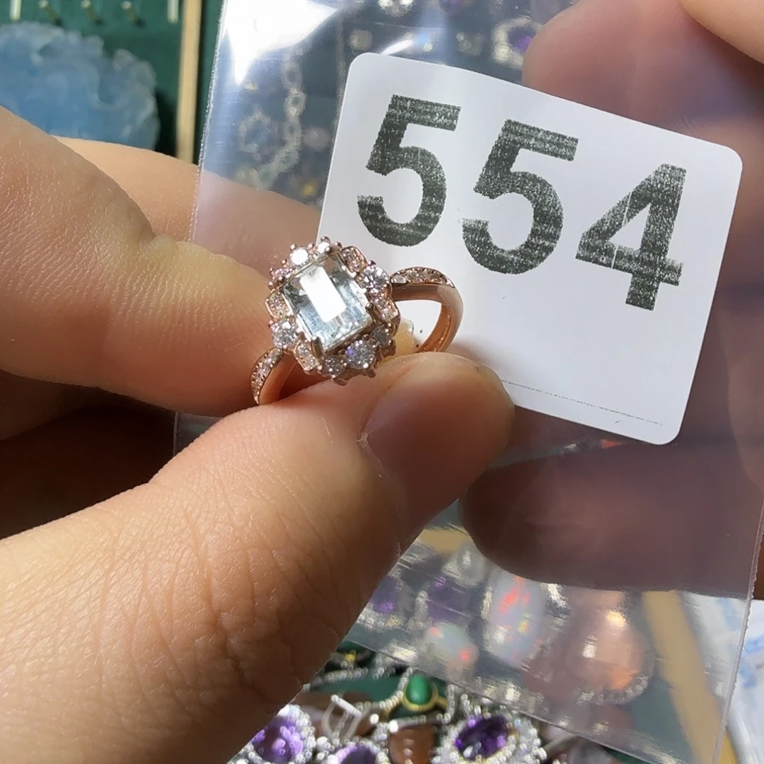 晚***情银S925镶嵌海蓝宝石戒圈