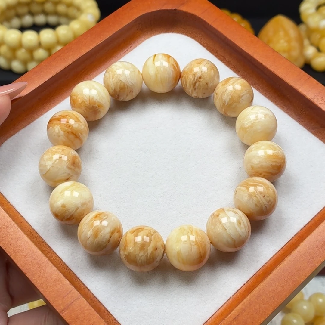 琥珀未镶嵌手链同料焦皮焦糖虎皮纹24.4g