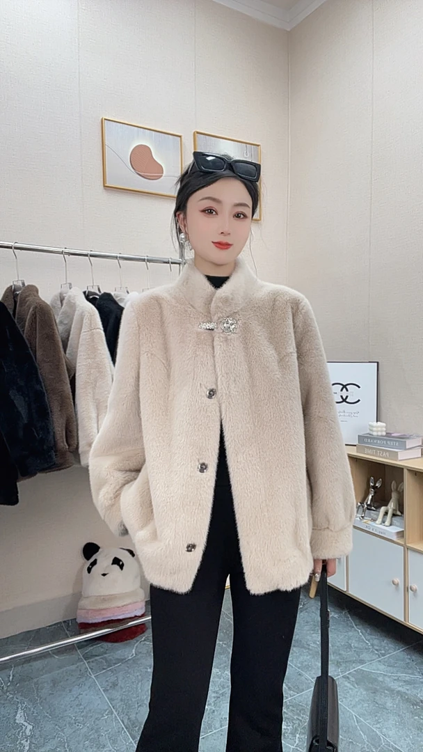 冬季2025新款【812款】气质妈妈装仿貂绒环保毛短款长袖外