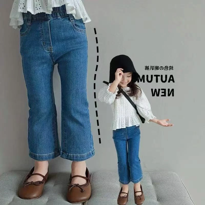 现货女童春夏款刺绣牛仔裤韩版女宝宽松直筒牛仔裤51021