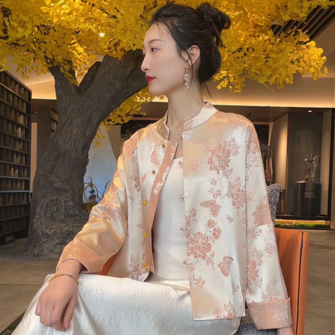 【蝶恋花】2025新款春季新中式上衣宽松国风提花立领女装气质外套