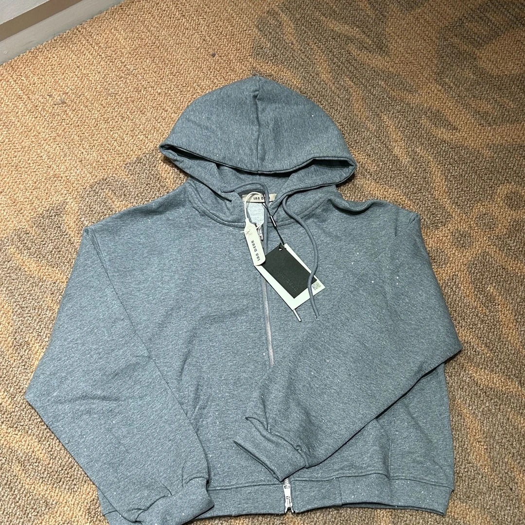 JIUJIU【心动电台】细闪连帽开衫卫衣灰色时尚休闲外套女上衣